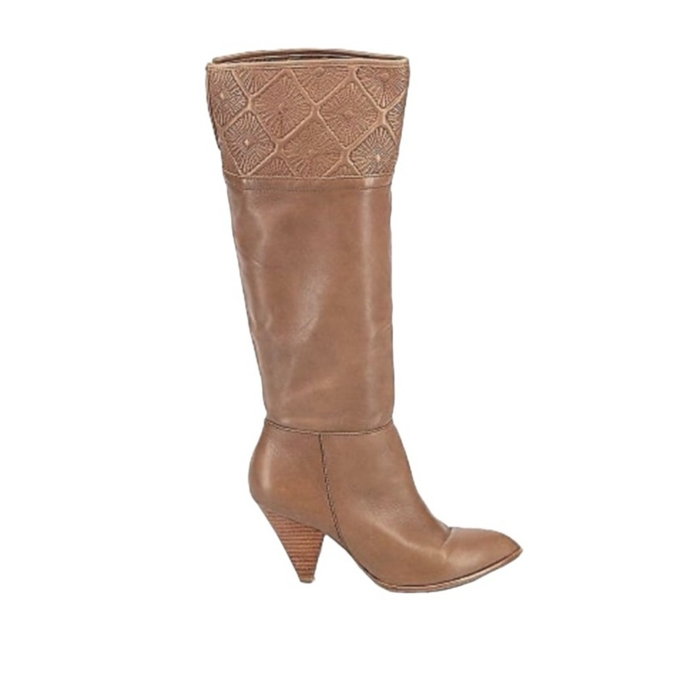 B Makowsky Women’s Size 7 Tan Leather Knee High Boots Diamond Sunburst